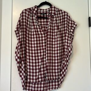 Madewell Gingham Courier Red Maroon Button Short Sleeve Top M